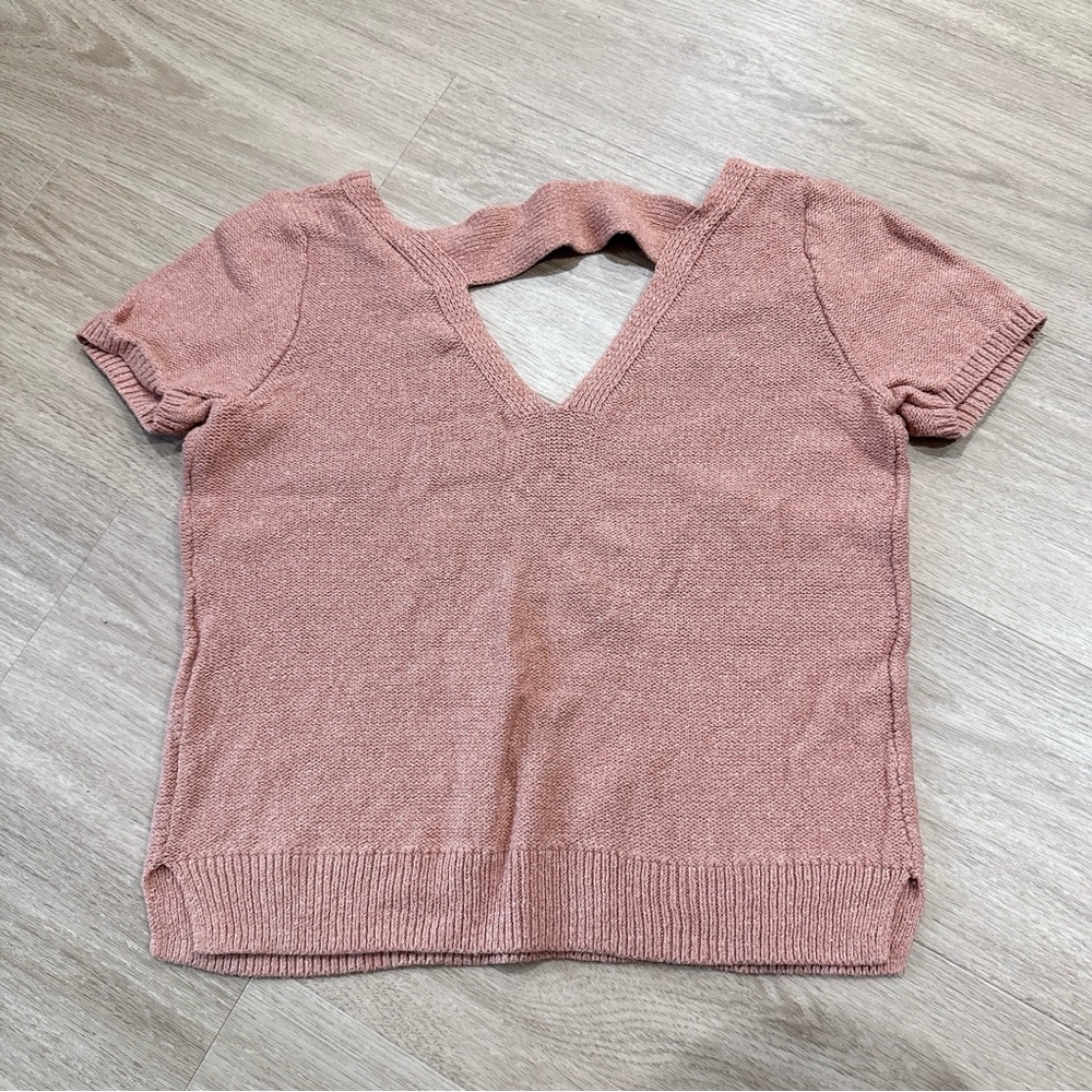 3 for $15 Madewell Double V-Neck Short Sleeve Pink Sweater Size s